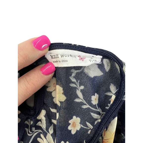 Knit Works Girls 7/8 Black Floral Dress With Slip - Picture 3 of 4